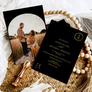 Invitation En Aluminium Arche mariage classique en monogramme noir floral