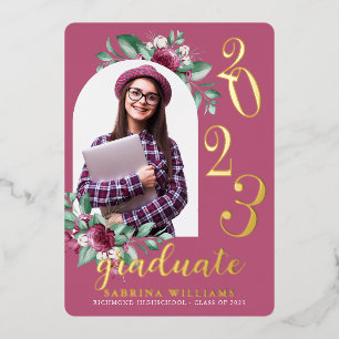 Invitation En Aluminium Arche moderne   Purple Floral Photo Graduation
