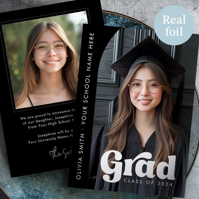 Invitation En Aluminium Arche photo feuille noir grad graduation faire-par (Arch photo foil black grad graduation announcement)