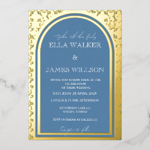 Invitation En Aluminium Arche Royale Blanche et Bleu Poussiéreux (Uni)