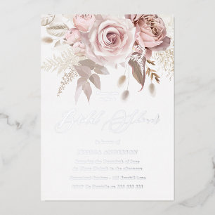 Invitation En Aluminium Argent, Rose Dusty et Fête des mariées florale Blu