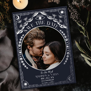 Invitation En Aluminium Argent Tarot gothique Mariage Photo Enregistrer la