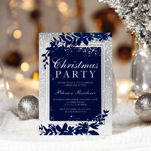 Invitation En Aluminium argent typographie feuille bleue neige élégante No