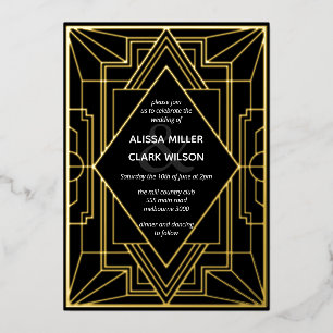 Invitation En Aluminium Art Déco Elégant Mariage Or