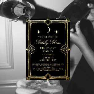 Invitation En Aluminium Art Déco Élégant Noir Or 20s Anniversaire Classiqu