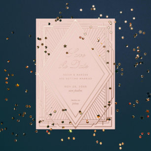 Invitation En Aluminium Art Déco Enregistrer la date Diamond Blush Rose Go