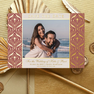Invitation En Aluminium Art Déco Fleur de Lotus Mariage Économisez La Date