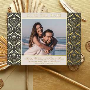 Invitation En Aluminium Art Déco Floral Lotus Mariage Enregistrer La Date