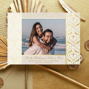 Invitation En Aluminium Art Déco Floral Lotus Mariage Enregistrer La Date 