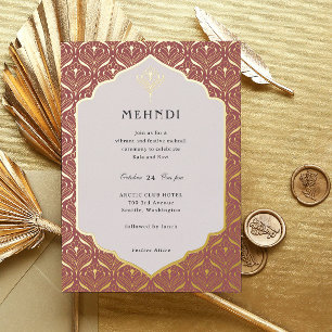 Invitation En Aluminium Art Déco Floral Lotus Mehndi Or