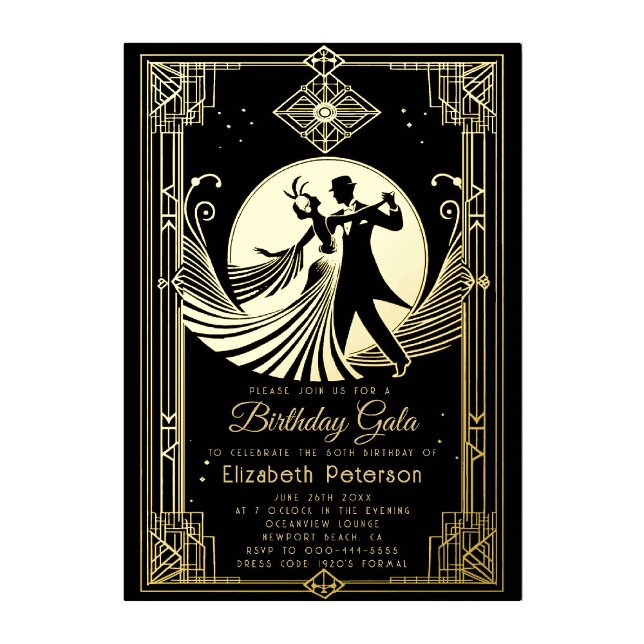 Invitation En Aluminium Art Déco Gatsby Interdiction Roaring 20 ans Annive (art deco invitation birthday event gala gatsby roaring 20s prohibition black gold elegant foil)