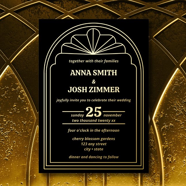 Invitation En Aluminium Art Déco Gatsby Mariage noir & or (art deco great gatsby gold and black geometric wedding invitation)