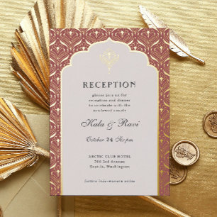 Invitation En Aluminium Art Déco Gold Floral Lotus Réception de mariage