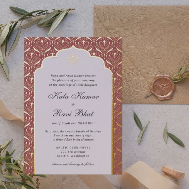 Invitation En Aluminium Art Déco Lotus Gold Floral Mariage (art deco lotus gold foil hindu mundap arch indian wedding invitation)
