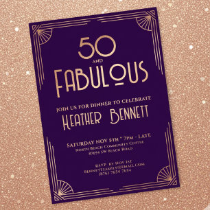 Invitation En Aluminium Art Déco Moderne 50 ans et Fantastique Anniversair