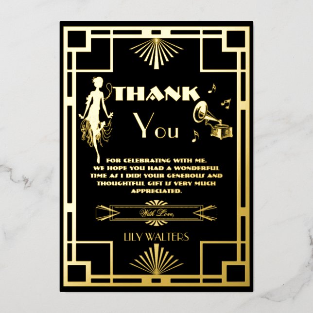 Invitation En Aluminium Art Déco Nouveu Gatsby Roaring Twenties Merci (Recto)