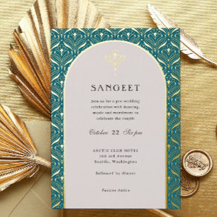 Invitation En Aluminium Art Déco or Floral Mariage indien Sangeet