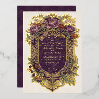 Invitation En Aluminium Art Nouveau Bouclier Violet Floral Automnal Vintag
