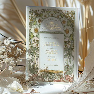 Invitation En Aluminium Art Nouveau Enregistrer la date Mariage Gold Foil