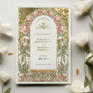 Invitation En Aluminium Art Nouveau Enregistrer la date Mariage Gold Foil