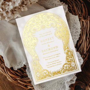 Invitation En Aluminium Art Nouveau Fleurs Dessinées à la Main Initiales M