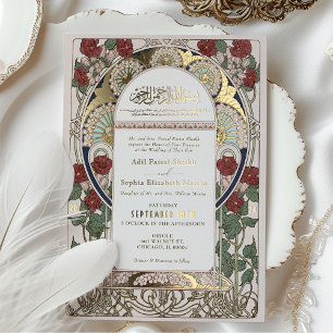 Invitation En Aluminium Art Nouveau islamique mariage bourguignon Mucha