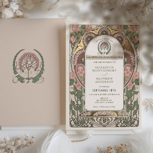 Invitation En Aluminium Art Nouveau Mariage Gold Accents Botanique