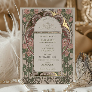 Invitation En Aluminium Art Nouveau Mariage Gold Accents Botanique