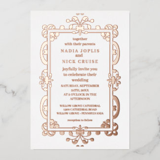 Invitation En Aluminium art nouveau romantique mariage or rose