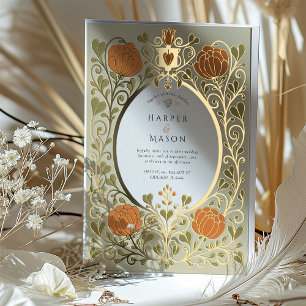 Invitation En Aluminium Arts vintages et artisanat Orange Floral Mariage