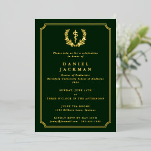 Invitation En Aluminium Asclepius vert foncé Graduation à l'école Médicale