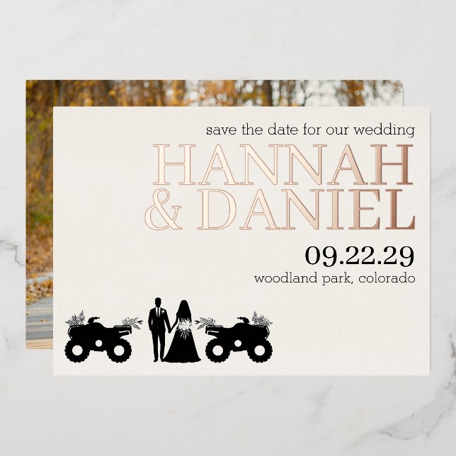Invitation En Aluminium ATV Mariage Couple Enregistrer La Date (Recto/Verso)