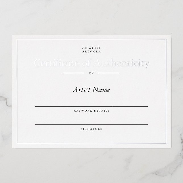 Invitation En Aluminium Authentification personnalisée du certificat d'hui (Recto)