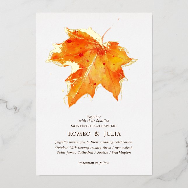 Invitation En Aluminium Automne automne en amour Mariage avant et arrière (Recto)