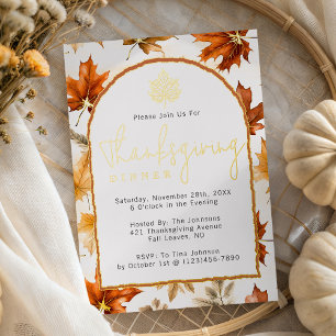 Invitation En Aluminium Automne Feuilles Arch Élégant Dîner Thanksgiving