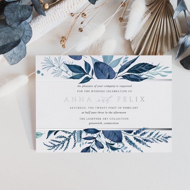 Invitation En Aluminium Azur sauvage | Mariage botanique bleu (Créateur téléchargé)