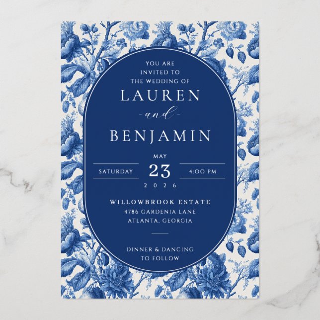 Invitation En Aluminium Azure Blooms Wedding (Recto)