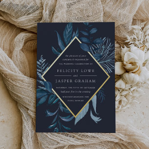 Invitation En Aluminium Azure Hiver Feuillage aquarelle bleue pour maria
