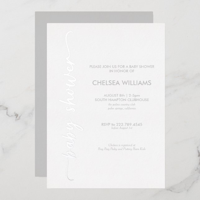 Invitation En Aluminium Baby shower à huile d'argent moderne (Recto/Verso)