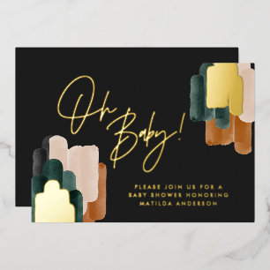 Invitation En Aluminium Baby shower aquarelle abstraite en terre cuite ver