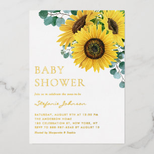 Invitation En Aluminium Baby Shower Aquarelle Eucalyptus et Tournesols