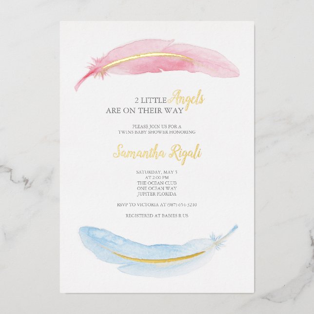 Invitation En Aluminium Baby shower Aquarelle rose et bleu (Recto)