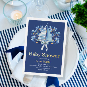 Invitation En Aluminium Baby Shower Bateaux Bleus & Rubans