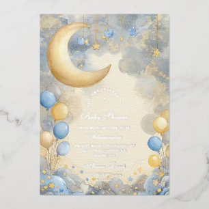 Invitation En Aluminium Baby shower Blue Moon et Stars