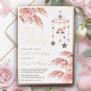 Invitation En Aluminium Baby Shower Bohème Arc-en-Ciel Dusty Pampas Rose G