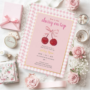 Invitation En Aluminium Baby Shower Cerise sur le dessus