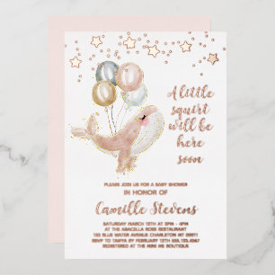 Invitation En Aluminium Baby shower d'aquarelle de baleine nautique fille
