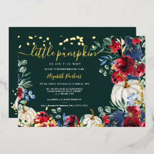 Invitation En Aluminium Baby shower d'automne de citrouille à fleurs borde