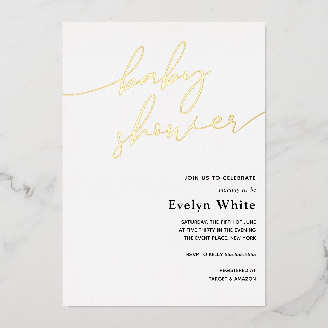 Invitation En Aluminium Baby shower de calligraphie moderne (Recto)