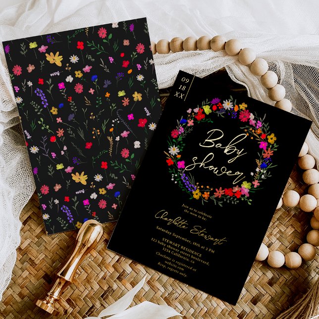 Invitation En Aluminium Baby shower de fleurs sauvages chics et vives (Créateur téléchargé)
